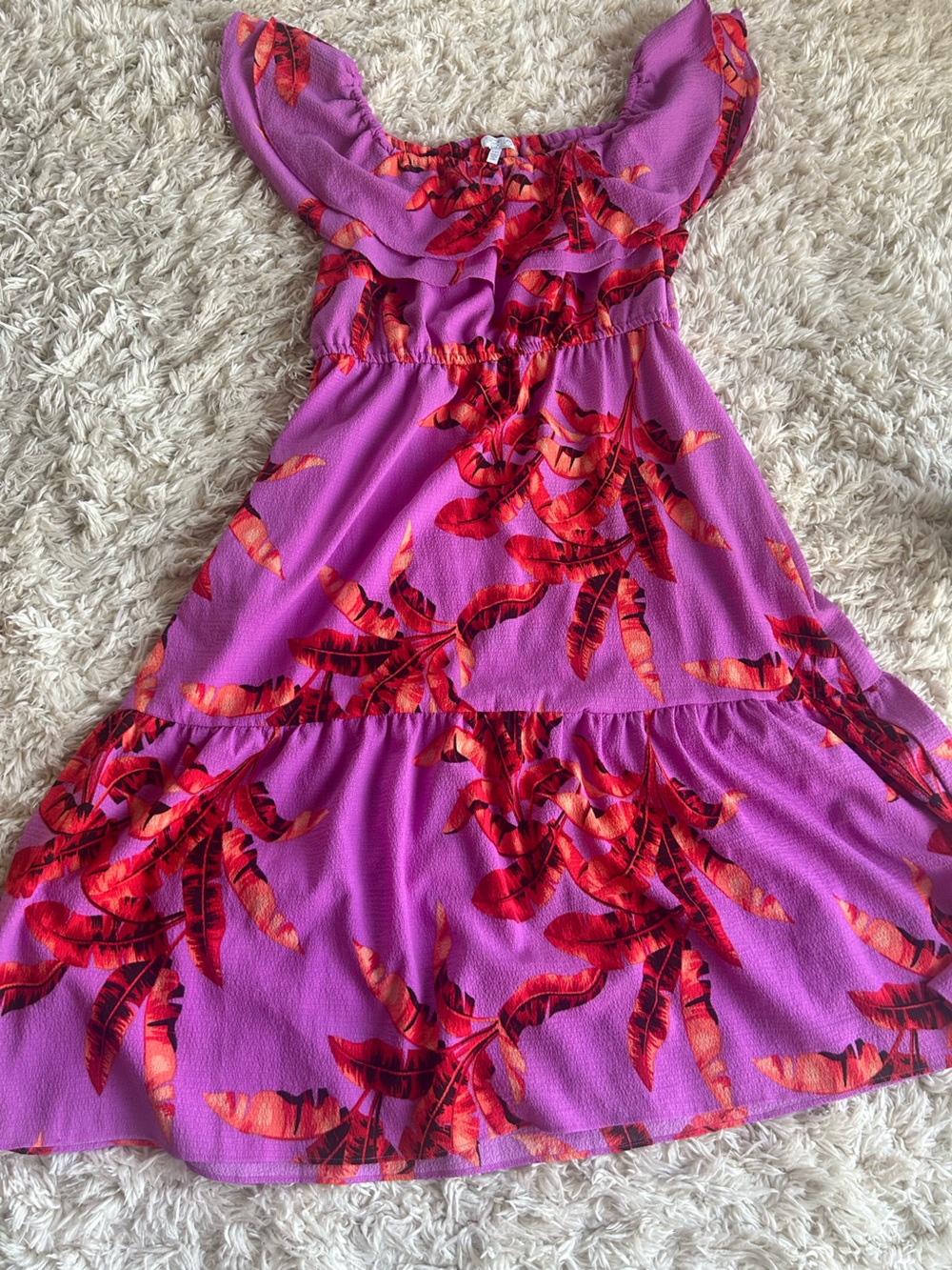 sofia by sofia vergara Pink Tropical Leaf Ruffle Dress
